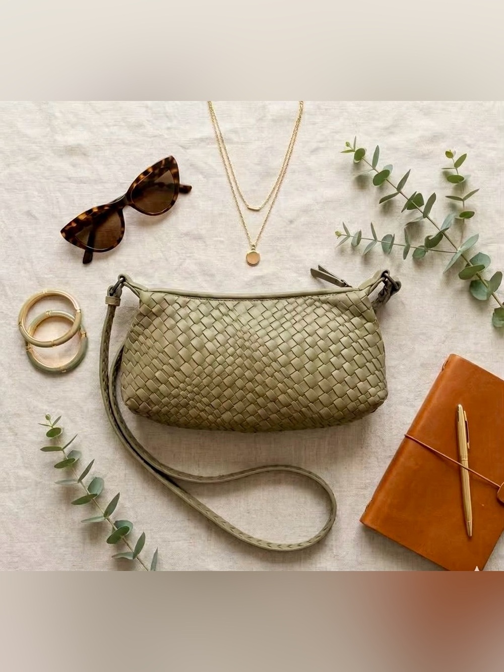 ✨ MELOLILA Woven Intrecciato Style Pouch Crossbody Bag Olive Green NWT ✨